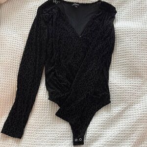 Express Black Asymmetrical Long Sleeve Bodysuit